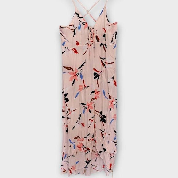 Oneil Womens Maxi Sz Large Peach Crepe Layered Strappy Peach Floral Cottagecore - Picture 1 of 16